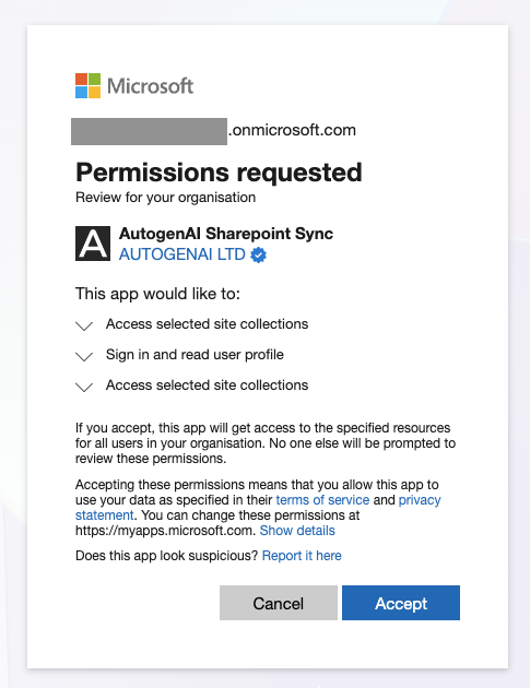 AutogenAI Sharepoint Sync Microsoft Prompt.png