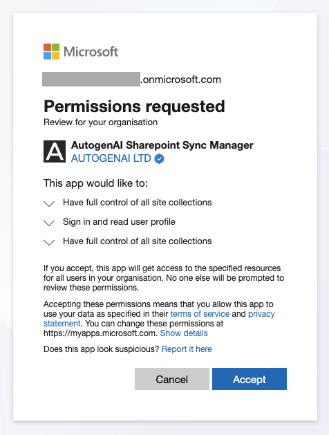 AutogenAI Sharepoint Sync Manager Microsoft Prompt.png